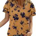 CRAZY GRID Womens Boho Shirts Floral Blouse Printed Tops for Women Casual Summer T Shirts Loose Fit Tunics (Orange)