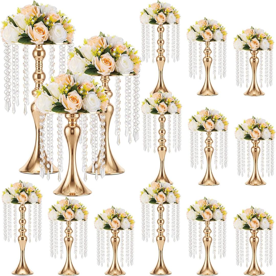 12 Pcs Gold Wedding Centerpieces for Tables Crystal Flower Stand