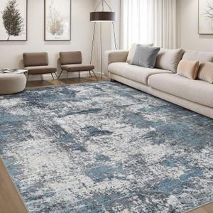 DMOYEST Area Rug Living Room Rugs - 10x14 Large Soft Indoor Neutral Modern Abstract Low Pile Washable Rug Carpet for Bedroom Dining Room Farmhouse Home Office - Grey Blue