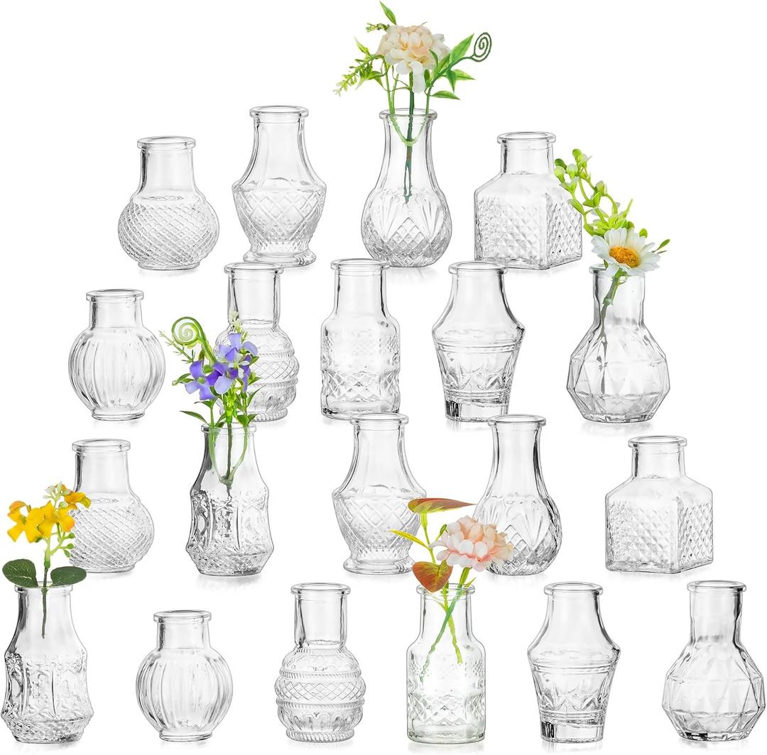 Hewory Mini Bud Vases for Centerpieces: 20pcs Small Glass Vase Bulk - Clear Tiny Vases for Wedding Baby Shower Birthday Party Events Table Decor
