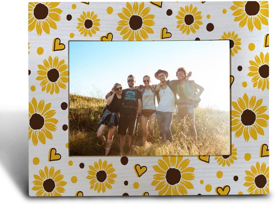 Sunflower Themed Picture Frame 4x6,Sunflower Yellow Wood Picture Frame For Women Best Friends Girl Bestie,Daisy Picture Frames,You Are My Sunshine Gifts