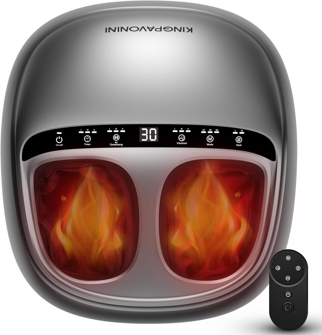 KingPavonini Shiatsu Foot Massager Machine with Heat, 3-Section Massage for Full Feet Deep Kneading & Vibration, Foot Massager for Plantar Fasciitis, UP to Size 13, Gifts for Mom Dad