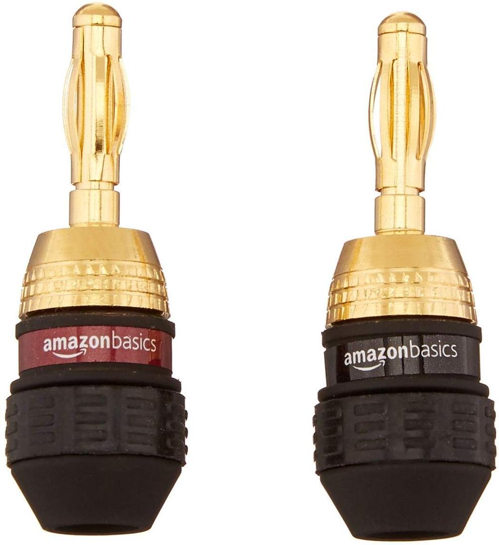 Amazon Basics Speaker Connector Banana Plugs,12 Count (1 Pack of 6 Pairs), 0.5 x 0.5 x 1.3 inches, Black