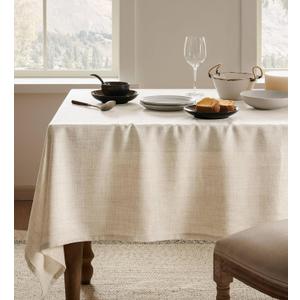 Linen Tablecloth for Square Table 60x60 Inch Light Tan, Farmhouse Style Beige Tablecloth, Water Resistant Burlap Tablecloths for Dining Table Farmhouse Kitchen