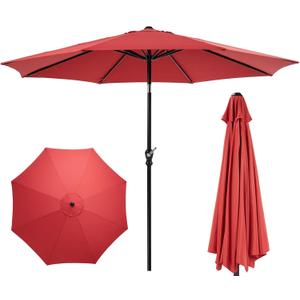 OLIXIS Patio Umbrella with Tilt and Crank Button & Sturdy Ribs Waterproof, Patio Table Umbrella Perfect for Poolside, Terrace, Beach and Outdoor Restaurant (9FT, Bright Red)