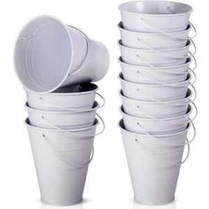 Sadnyy 12 Pack Metal Buckets with Handle, Galvanized Bucket 4.5 x 5 Inch Basket Bucket Party Supplies, Crafts for Christmas Halloween Candy Bars Vase Crafts(White)