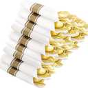 Supernal 60 Pack Gold Plastic Silverware,Pre Rolled Hammed Silverware Disposable,Plastic Cutlery for Parties,Disposable Utensils Heavy Duty include Linen Napkins,For Party and Weddings