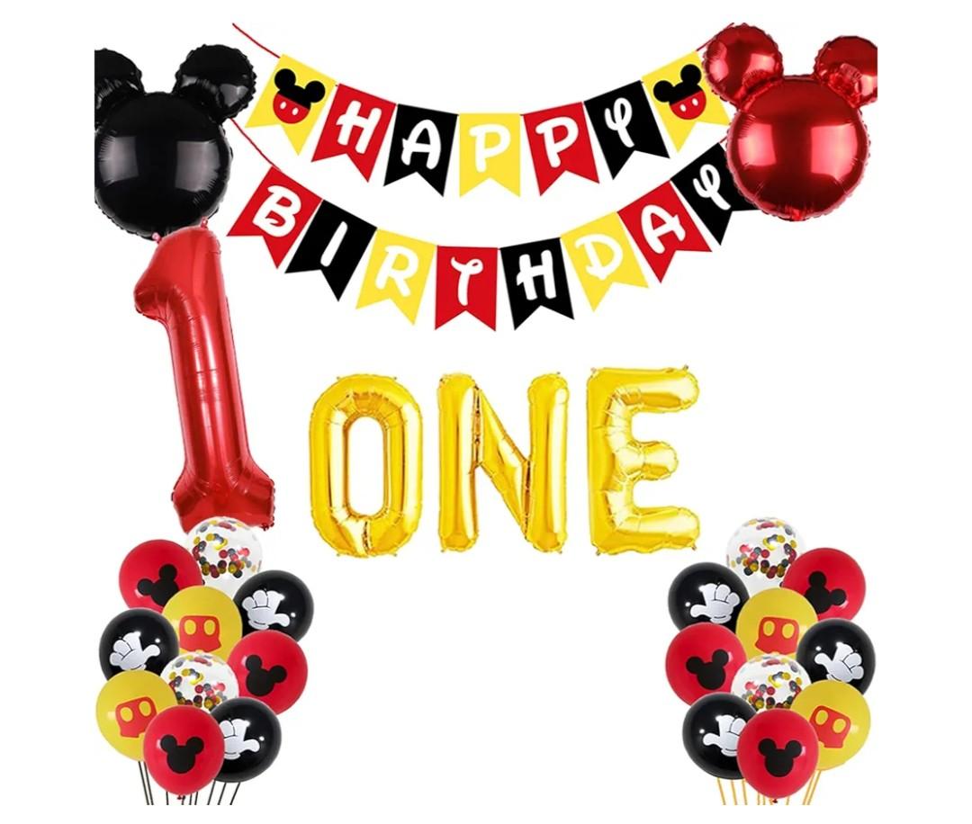 Letromp Mickey 1st Birthday Decorations Boys First Year Old Balloons Boys One Banner for Mickey 1st Birthday Baby Shower Party Supplies Decorations, Large, Red