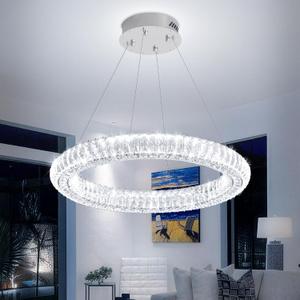23.6'' LED Ring Chandelier Modern Crystal Ring Pendant Light Adjustable Round Chrome Crystal Chandelier Light for Dining Room Living Room