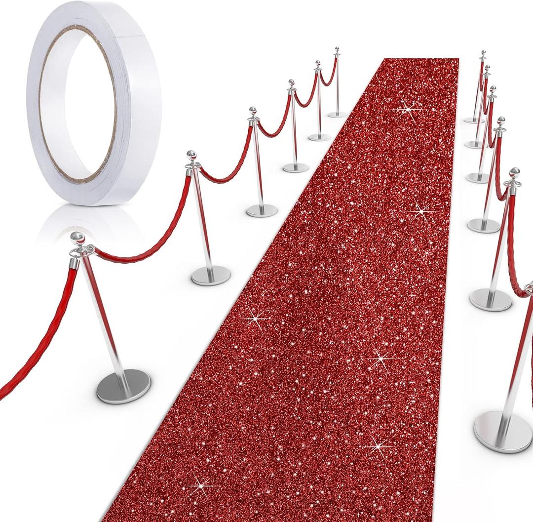 Tatuo Carpet Runner Runway Rug 55 GSM Thickness with Carpet Tape for Prom Wedding Outdoor Indoor Hallway Party Rug(2.46 x 16.4 Feet,Glitter Red)