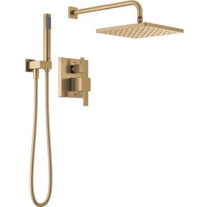 Delta Modern 14 Series Square Rain Shower System Faucet Set, Rainfall Brushed Gold Shower Head and Handle Set, Valve Trim Kit, 10 Inch, Champagne Bronze 342701-CZ