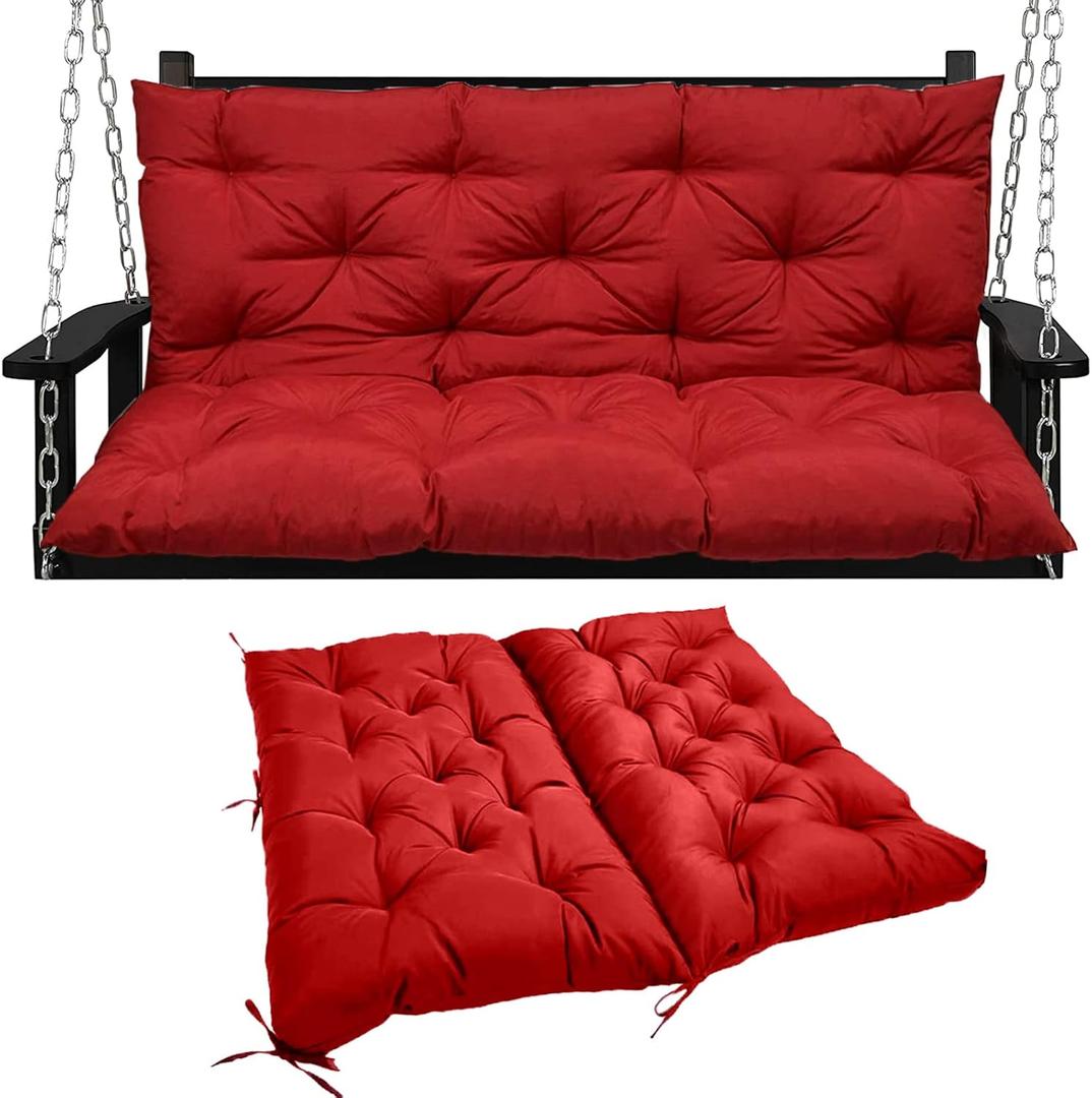 Swing Replacement Seat Cushions, 2-3 Seater Bench Cushions for Outdoor Furnitur with Backrest, Garden Recliner Seat Cushions Waterproof Sofa Pads (Red, 60x40in)