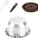 Reusable Pods for Nespresso Vertuo Machine, Stainless Steel Refillable Coffee Capsule Set with Silicone Lid, Spoon, Brush Coffee Accessories for Nespresso (80ml)
