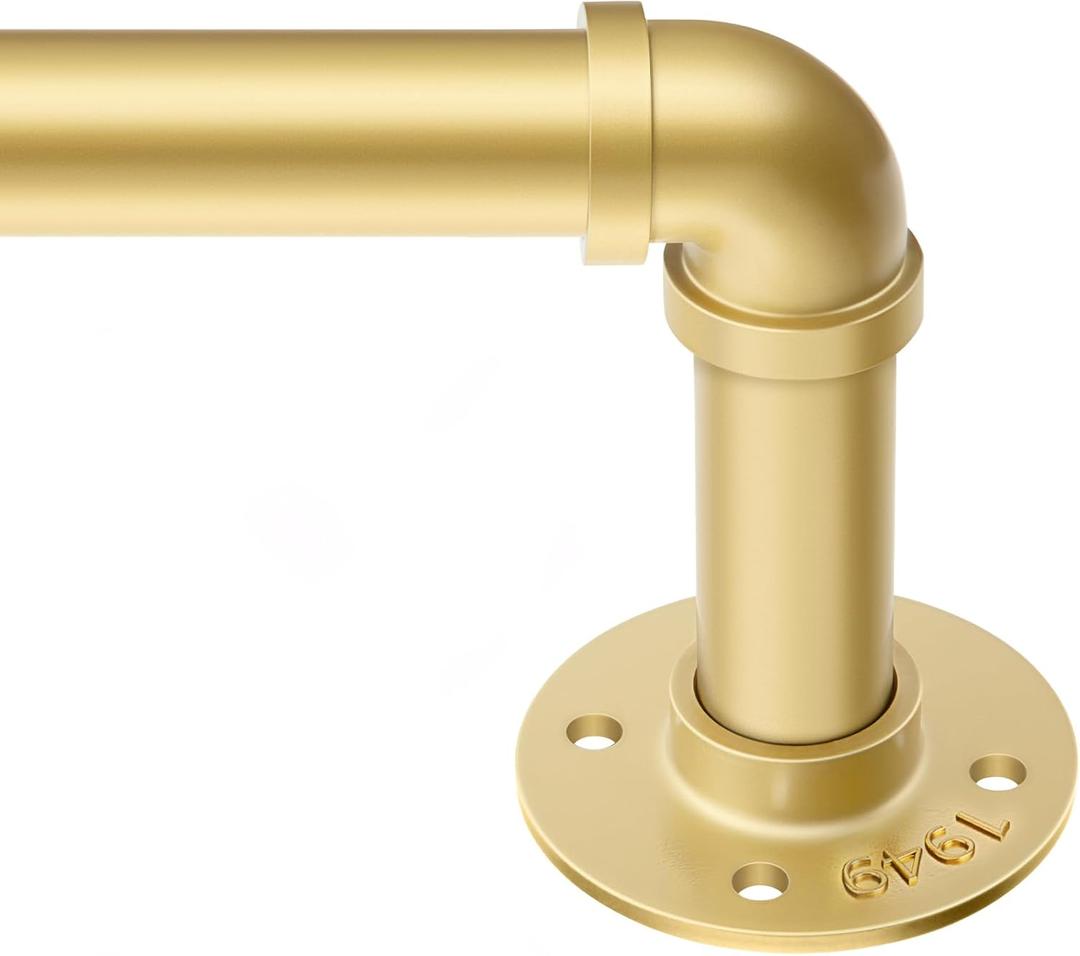 Zeerobee Curtain Rods for Windows 66 to 120, 1 Inch Industrial Wrap Around Gold Curtain Rod, Indoor/Outdoor Room Divider Adjustable Drapery Pole, 66"-120"