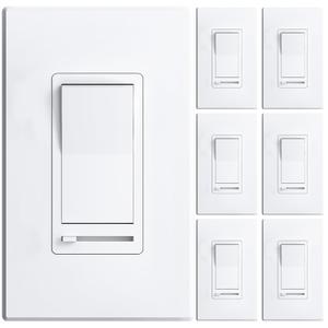 Amico 6 Pack Dimmer Light Switch, Single-Pole or 3-Way Slide Dimmer Switches for Led Lights, Suitable for 150W Dimmable LED/CFL and 600W Incandescent/Halogen, Wall Plate Included, ETL Listed, White