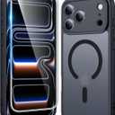 FNTCASE for iPhone 17 Pro Case: Matte Magnetic Phone Cases with Screen Protector Compatible with Magsafe Slim Anti Yellowing Rugged Shockproof Protective Translucent Cell Phone Cover (C-Black)