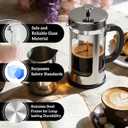 French Press Coffee Maker 34oz, Heat Resistant Thickened Glass Stainless Steel Brewer, Easy to Clean, 4-Level Filtration, Cold Brew Cafe/Tea Pot for Kitchen Camping Travel, Gifts, Bar