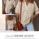 Dokotoo Womens Summer Shirts Casual Short Sleeve 1/4 Button Solid Collar Neck Curved Hem Pullover Sweatshirts Tops (Beige, S)