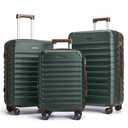 LIGHT FLIGHT Luggage Sets, 3 Piece Durable Suitcase Set with Spinner Wheels, 3 Pcs Hard Shell Lightweight Luggage with TSA Lock, Large Checked Travel Suitcases, 20/24/28 Inch,Green/Brown