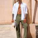 Runcati Mens Casual Pants Elastic Waist Cotton Linen Pants Pleated Loose Fit Lightweight Beach Yoga Trousers, L