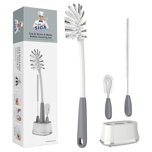 MR.SIGA Water Bottle Brush Cleaning Set with Storage Holder, Cleaning Brushes for Tumbler, Straw, Baby Bottles, Drinking Glasses