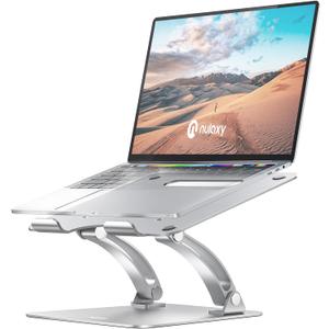 Nulaxy Fully Adjustable Laptop Stand for Desk, Dual Foldable Aluminum Computer Riser with Heat-Vent, Ergonomic Notebook Holder Portable Office Accessories Compatible with All 10-17" Laptops, Silver