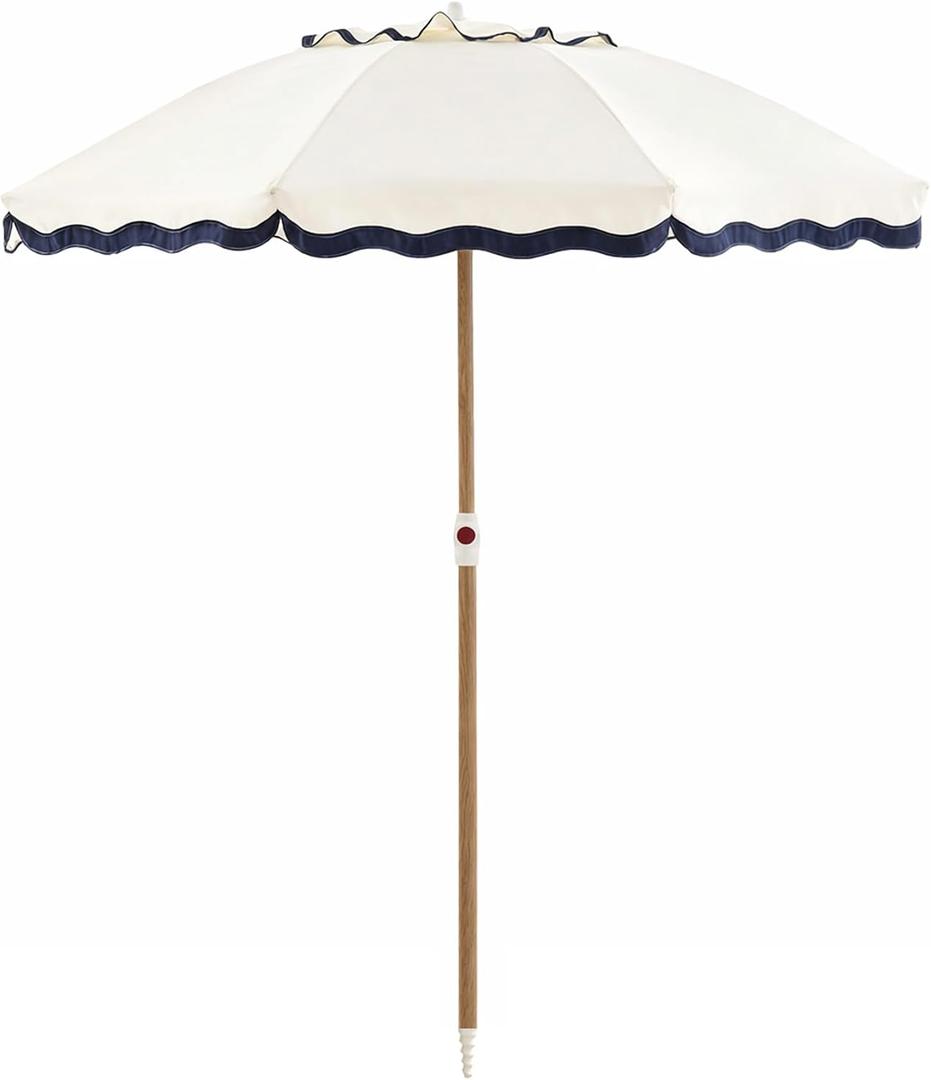6FT Patio Beach Umbrella, UPF 50+ Sun Shade, Adjustable Tilt | Portable & Vented Outdoor Umbrella for Sand, Backyard & Garden, Harbour White (Ivory & Navy)