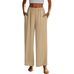 Womens Wide Leg Palazzo Pants High Waist Summer Flowy Lightweight Trousers Casual Beach Vacation Travel Wear S