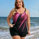 Hanna Nikole Women's Tankini Swimsuits Two Piece Tummy Control Bathing Suit Modest Swim Top with Shorts Plus Size Swimwear (Black), 26W