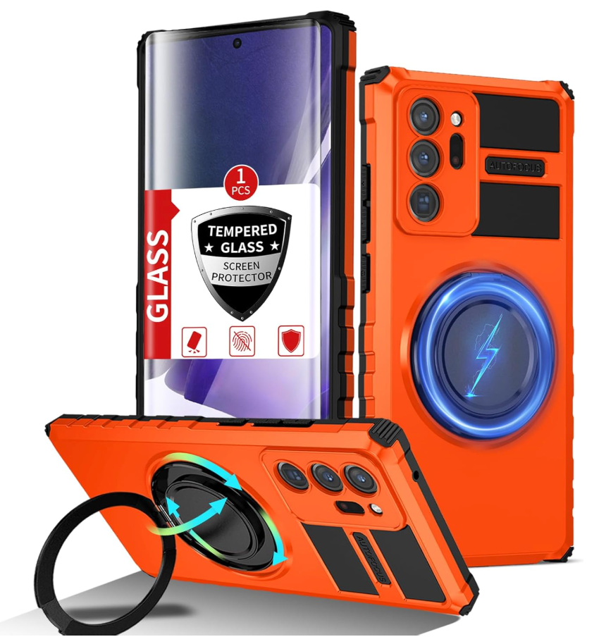 IYTRRYH for Samsung Galaxy Note 20 Ultra Case Magnetic Compatible with MagSafe Wireless Charging,with 1 Screen Protector,Built-in Kickstand Ring Military Grade Shockproof Heavy Duty Protection Orange