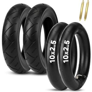 10x2.5 Scooter Tire & Tube Set: EMERK 10 Inch Wear-Resistant Pneumatic Replacement Scooter Tires and Inner Tubes with 90 Bent Valve and 2 Tire Levers, Fits 6.0" Rims (2-Pack)