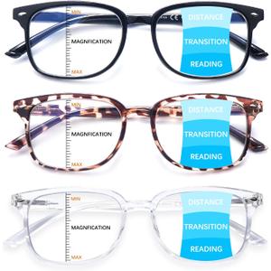 Progressive Multifocal Anti Blue Light Reading Glasses for Women and Men Fashion Eyeglasses Frame (Multicolor-c3)