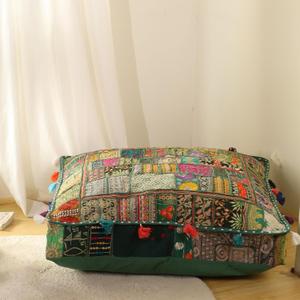 THE ART BOX Cotton Patchwork Vintage Boho Embroidered Floor Pillows & Cushion Cover Dog Pouf Seating Pouf Meditation Pillow Pet Bedding Cat Bed Boho Home Dcor (35x35 Inches, Cover Only)