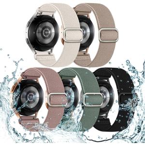 5 Pack Stretchy Bands Compatible with Samsung Galaxy Watch 7 6 5 4 FE Band 40mm 44mm 45mm/Watch 6 4 Classic 4 42mm 46mm 43mm 47mm/Active 2, 20mm Water-Resistant Elastic Nylon Sport Strap (Starlight/Milk Tea/Pink/Cactus/Black)