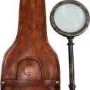 Antique Henry London Marine Handheld Magnifying Glass Astrologers Leather Case Brass Instrument Map or Coin Reading Lens Brown Vintage Magnifier