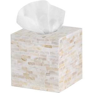 PEMAR Handcrafted Wooden Tissue Box Cover for Small Cube Tissue Boxes Only (Max Inner Size 4.7) Mother of Pearl Inlay Decorative Tissue Holder for Bathroom, Living Room & Office (Milano)