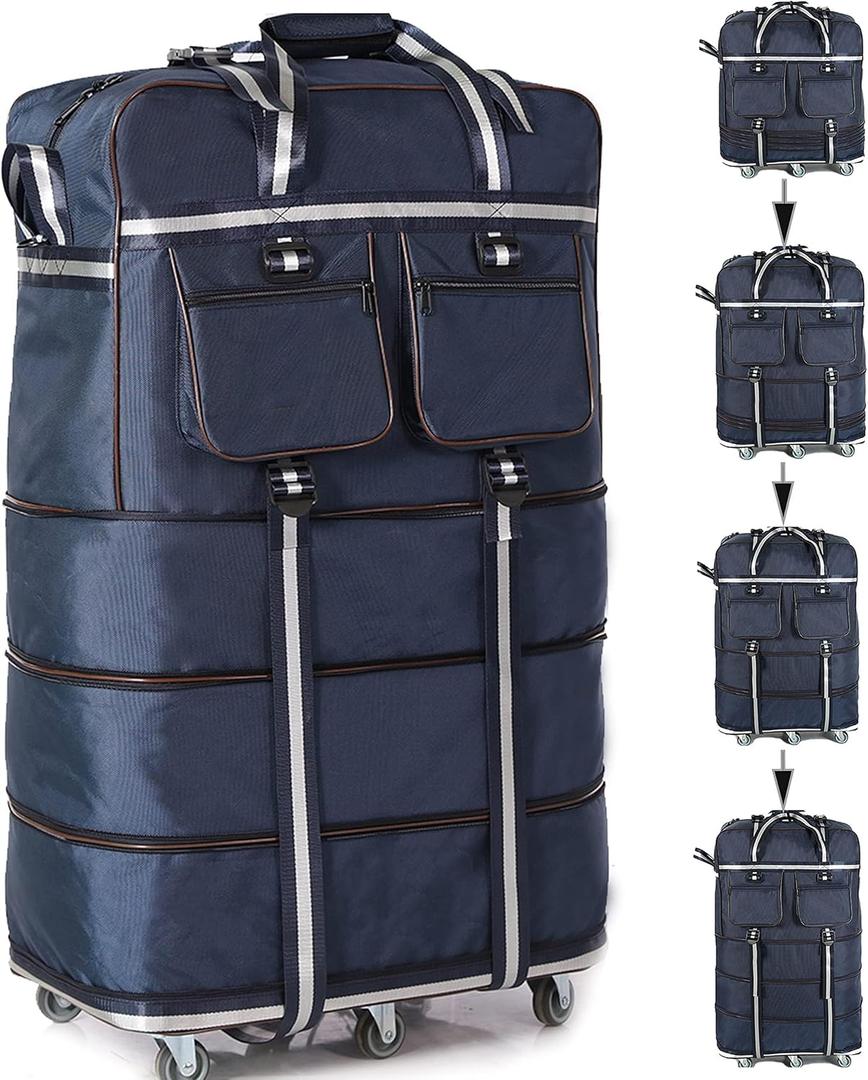 ELDA Expandable Foldable Suitcase Heavy Duty Collapsible Luggage Large Travel Duffle Bags with Wheels for Men Women (blue)