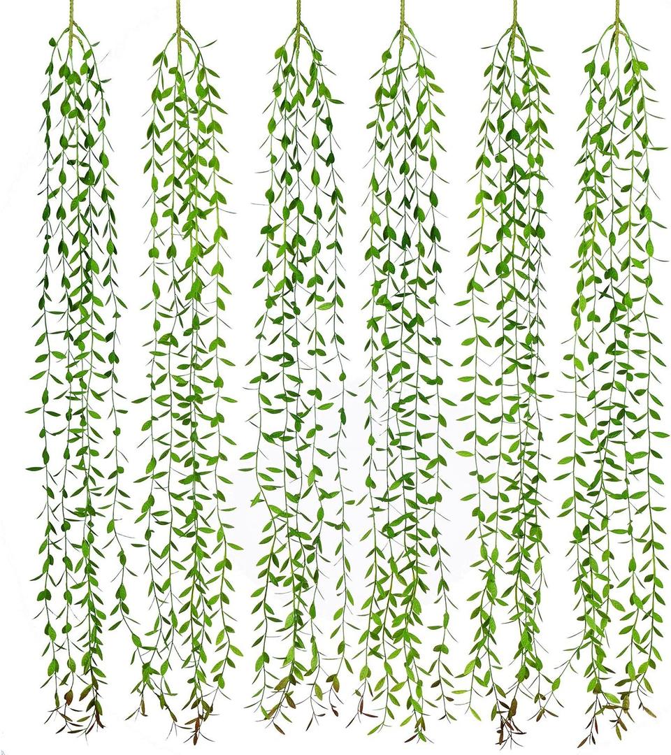 Lvydec 6pcs Artificial Vines Fake Greenery Garland Willow Leaves with Total 30 Stems Hanging for Wedding Party Home Garden Wall Decoration