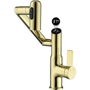 GEOATON Smart Temperature Bathroom Faucet,Single Handle Bathroom Faucet,Bathroom Sink Faucet,Kitchen Faucet taps (Gold)