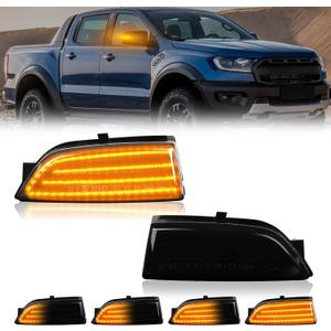 Sequential LED Side Mirror Marker Light Compatible with 2019-2023 Ford Ranger Lariat 2012-2019 T6 Raptor Wildtrak 2015-2019 Everest U375 UA, Mirror Turn Signal Light, Smoked Lens