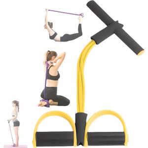 21 Fitness Resistance Bands-4 Tube Pedal Ankle Puller - 2023 New Sit up Leg Stretch Rope Exercise Bands with Handles, Stretching Workout Fitness Bands for Arm Weights Exercise Equipment (Yellow)