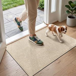 LEKEEPGO Door Mat 17"x29", Non Slip Door Mat Indoor Entrance, Rubber Backing Indoor Door mat Washable Absorbent Low-Profile Doormat Front Entryway Entry Resist Dirt Inside Door Mats, Khaki