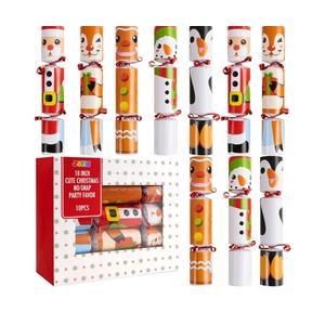 JOYIN 10 Pack Christmas NonSnap Party Favor with Cute Characters, Includes Party Hat, Joke & Gift, Christmas Table Decorations for Holiday Dinner Traditions Supplies, Stocking Stuffers for Kids