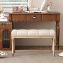 Yusong Upholstered Bench, Bedroom Bench for End of Bed, Piano Bench with Button Tufted Padded Seat for Living Room, Dining, Entryway, Shoe, Vanity Foot-Stool with Carved Wood Legs, Beige, 31.50''*15.75''*18.89''