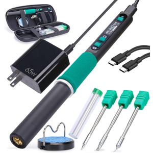 YIHUA 928D-IV Soldering Iron Pen Kit DC 65W Support PD QC, Type C Portable Soldering Station with 3 Tips, Solder Wire, Protective Cap