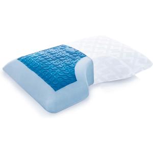 MALOUF Z Side Sleeper Shoulder Cutout Dough Memory Foam Pillow with Liquid Gel Layer-Queen, Blue (Queen (Pack of 1))