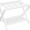 Heybly Luggage Rack, Folding Suitcase Stand with Storage Shelf, Heavy-Duty Luggage Holder for Guest Room Bedroom Hotel, Holds up to 165 lb, White, HLR010W1