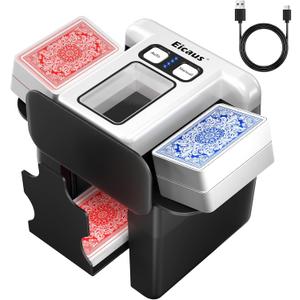 Eicaus Automatic Card Shuffler 1-4 Deck - Rechargeable 2500mAh Electric Card Shuffling Machine for Seniors & Family Game Night - Portable & Fast Shuffler for UNO, Poker, Blackjack, Phase 10 & Skip-Bo (Black and White)