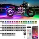 8Pcs RGB+IC Motorcycle LED Lights with APP/RF Remote Chasing Color Modes, Motorcycle LED Underglow Kit with Brake Turn Signal, 12V Waterproof Pixelglow Effect Neon Strip Lights for Harley Kawasaki
