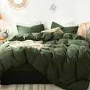 MooMee Bedding Duvet Cover Set 100% Washed Cotton Linen Like Textured Breathable Durable Soft Comfy (Solid Olive Green, King 104"x90")